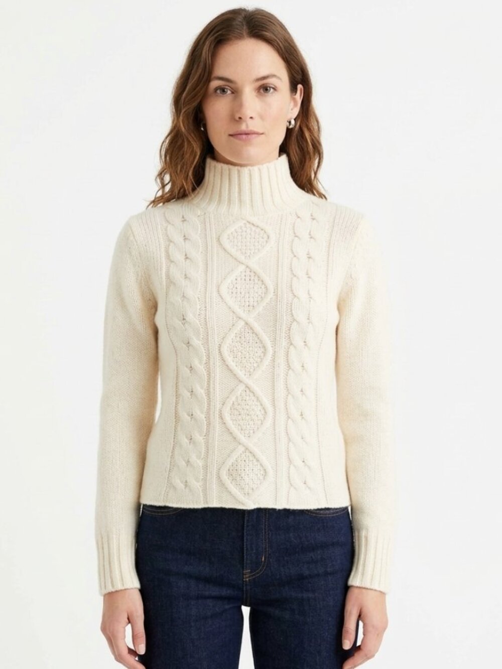 Bossini Ladies Lambswool Blend Cable Front Fitted Turtleneck- Sz. 5/XS